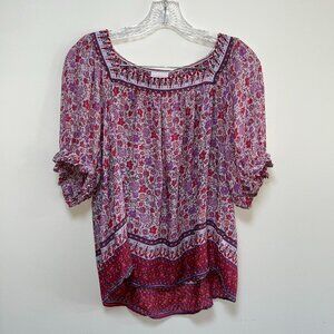 Knox Rose Floral V-Neck Ruffle Blouse